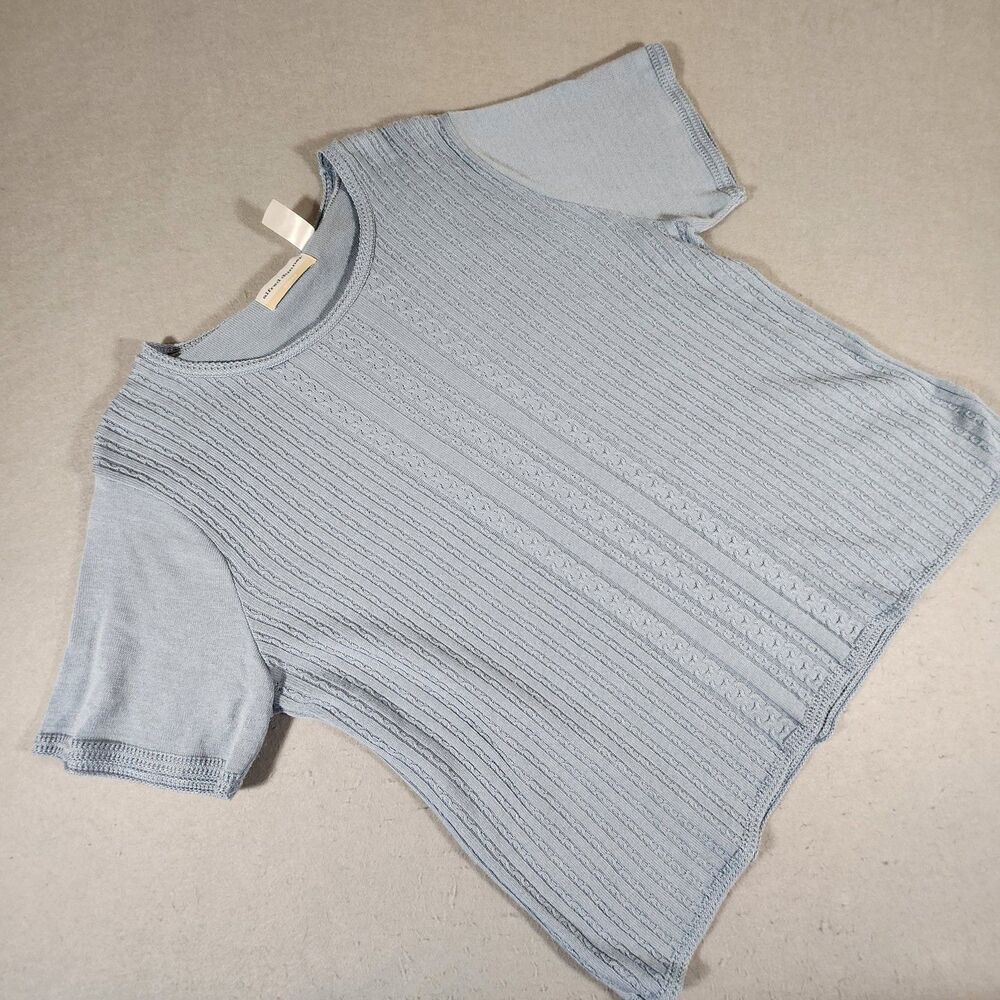 Alfred Dunner Blue Knit Short Sleeve Vertical Cable Knit Light Blue Shirt 1x